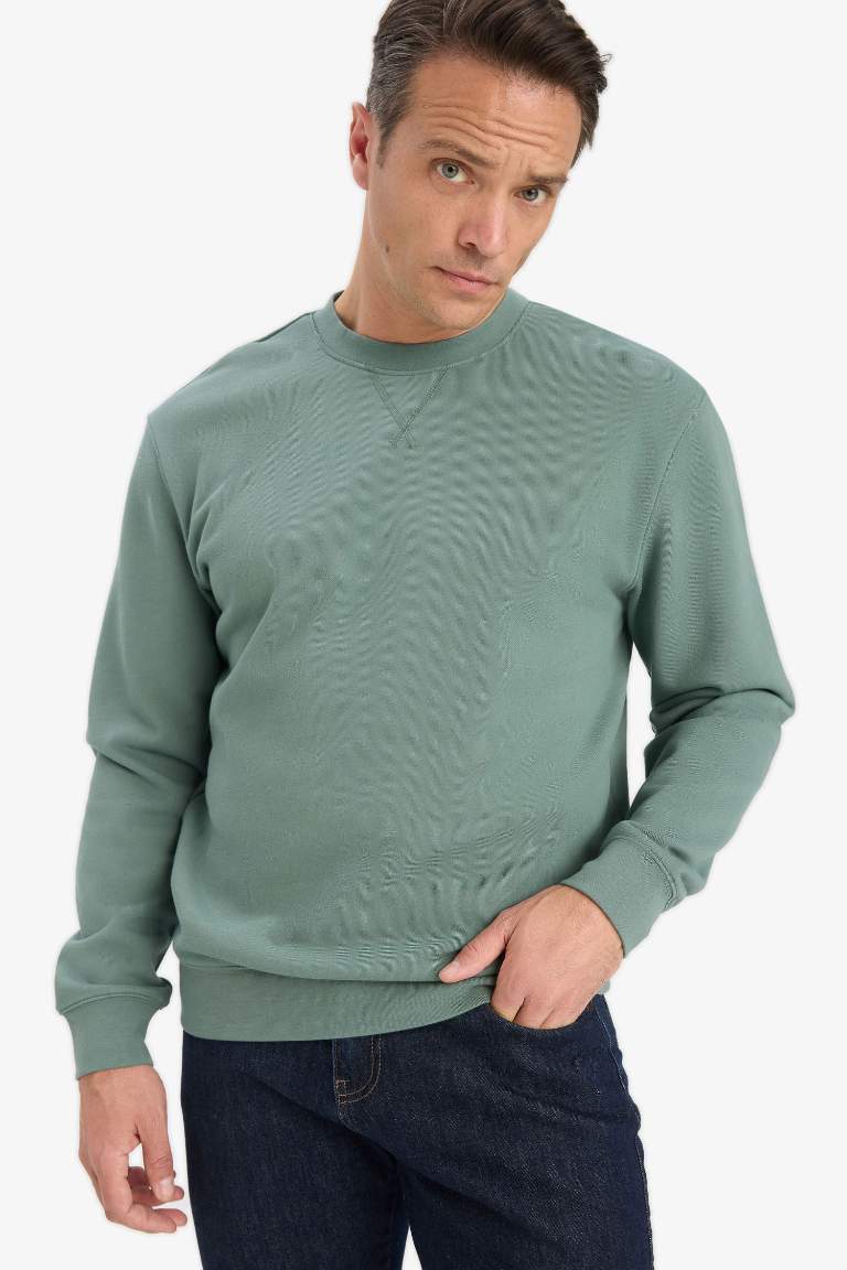 %100 Pamuk Regular Fit Bisiklet Yaka Sweatshirt