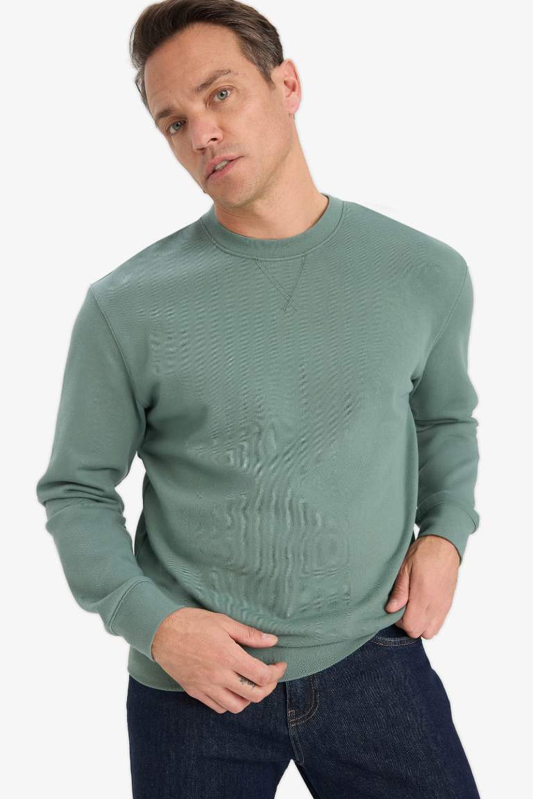 %100 Pamuk Regular Fit Bisiklet Yaka Sweatshirt