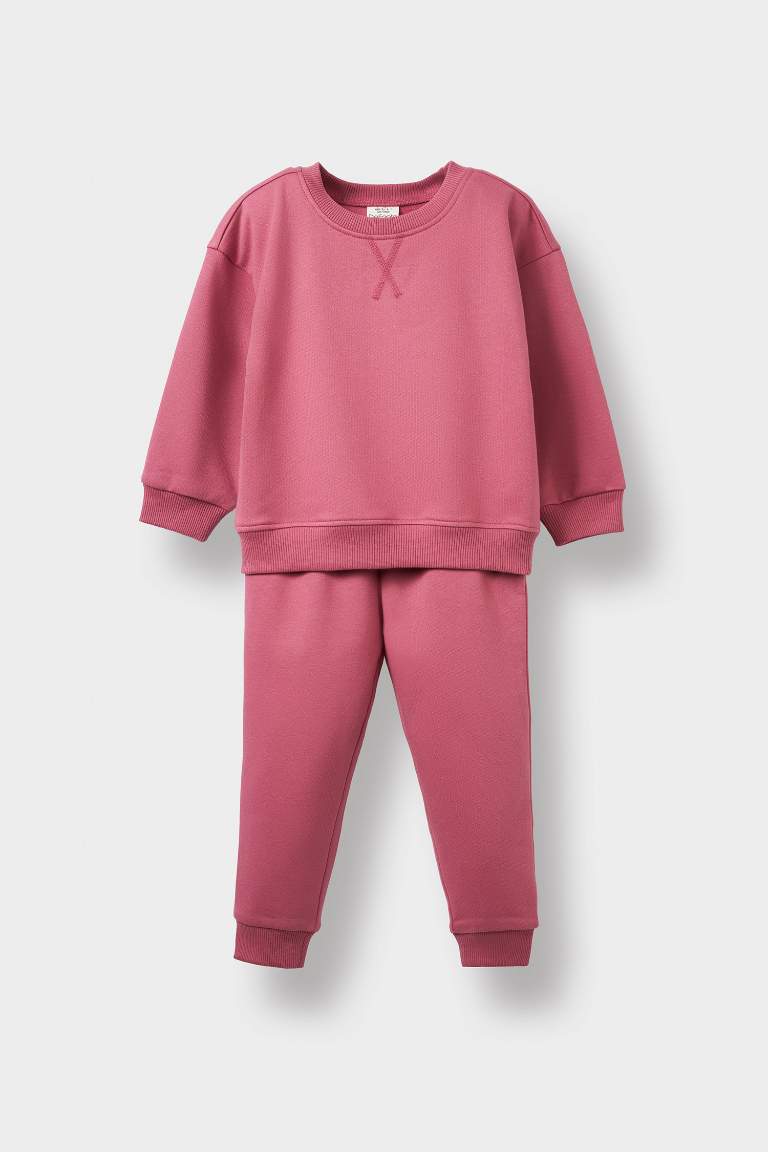 Kız Bebek 2'li Takım İçi Yumuşak Tüylü Sweatshirt Eşofman Altı