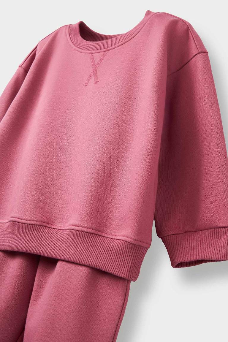 Kız Bebek 2'li Takım İçi Yumuşak Tüylü Sweatshirt Eşofman Altı