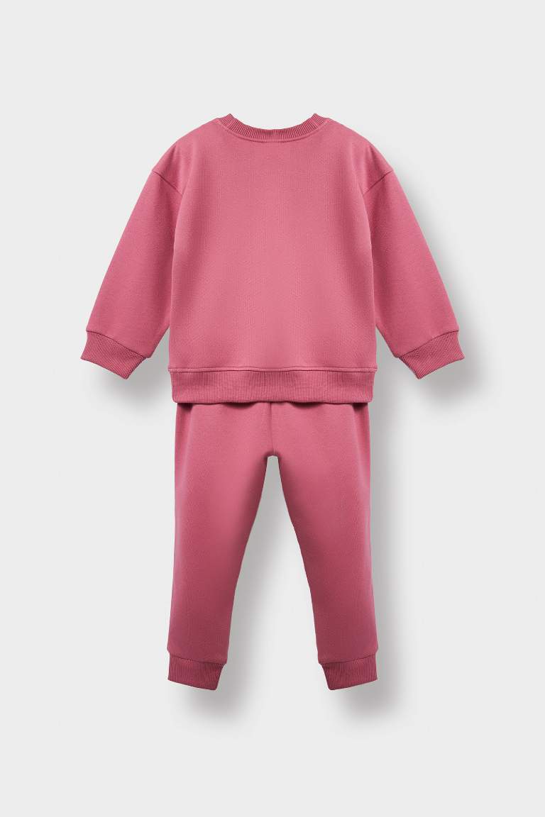Kız Bebek 2'li Takım İçi Yumuşak Tüylü Sweatshirt Eşofman Altı