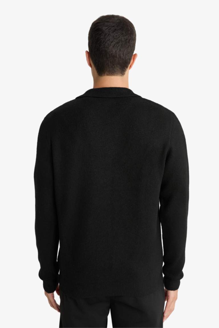 Standart Fit Polo Yaka Fermuarlı Triko Hırka