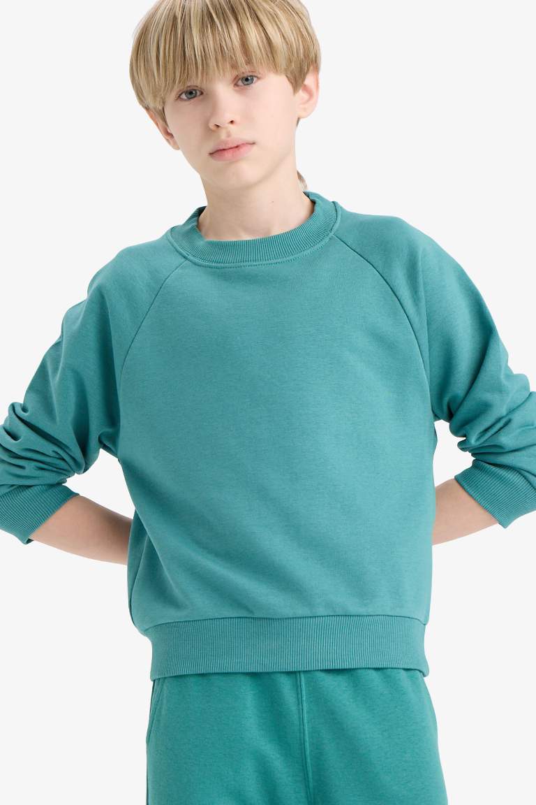 Erkek Çocuk Bisiklet Yaka Basic Düz Okul Sweatshirt