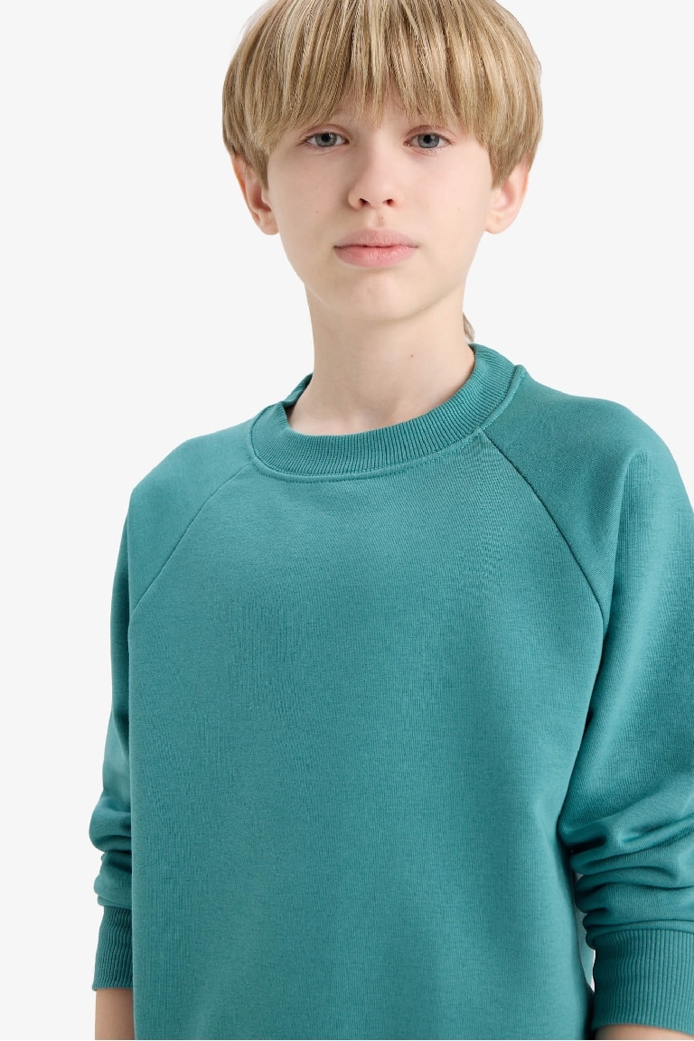 Erkek Çocuk Bisiklet Yaka Basic Düz Okul Sweatshirt