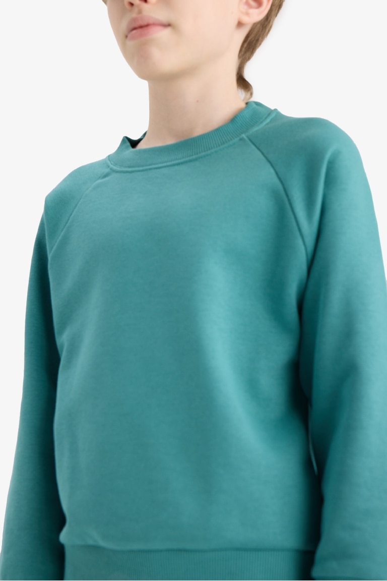 Erkek Çocuk Bisiklet Yaka Basic Düz Okul Sweatshirt
