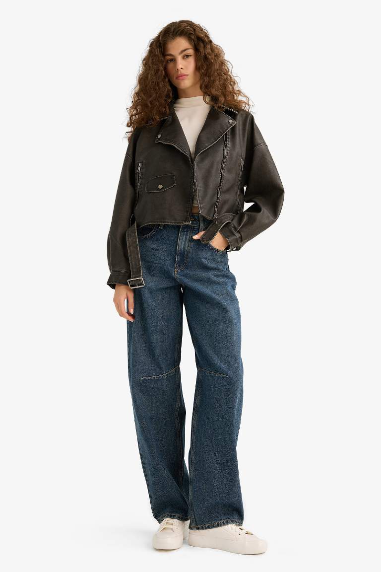 Куртка-ветровка oversize из тафты с искусственной кожей
