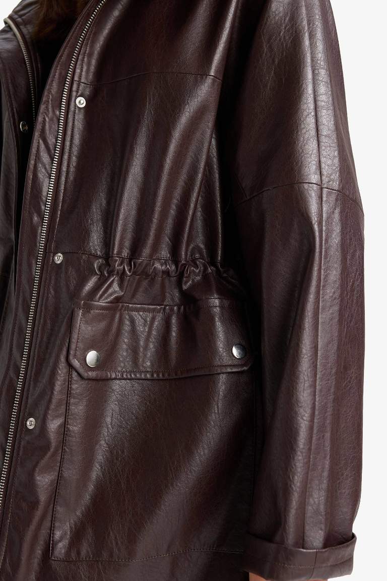 Relax Fit Faux Leather Faux Leather Jacket