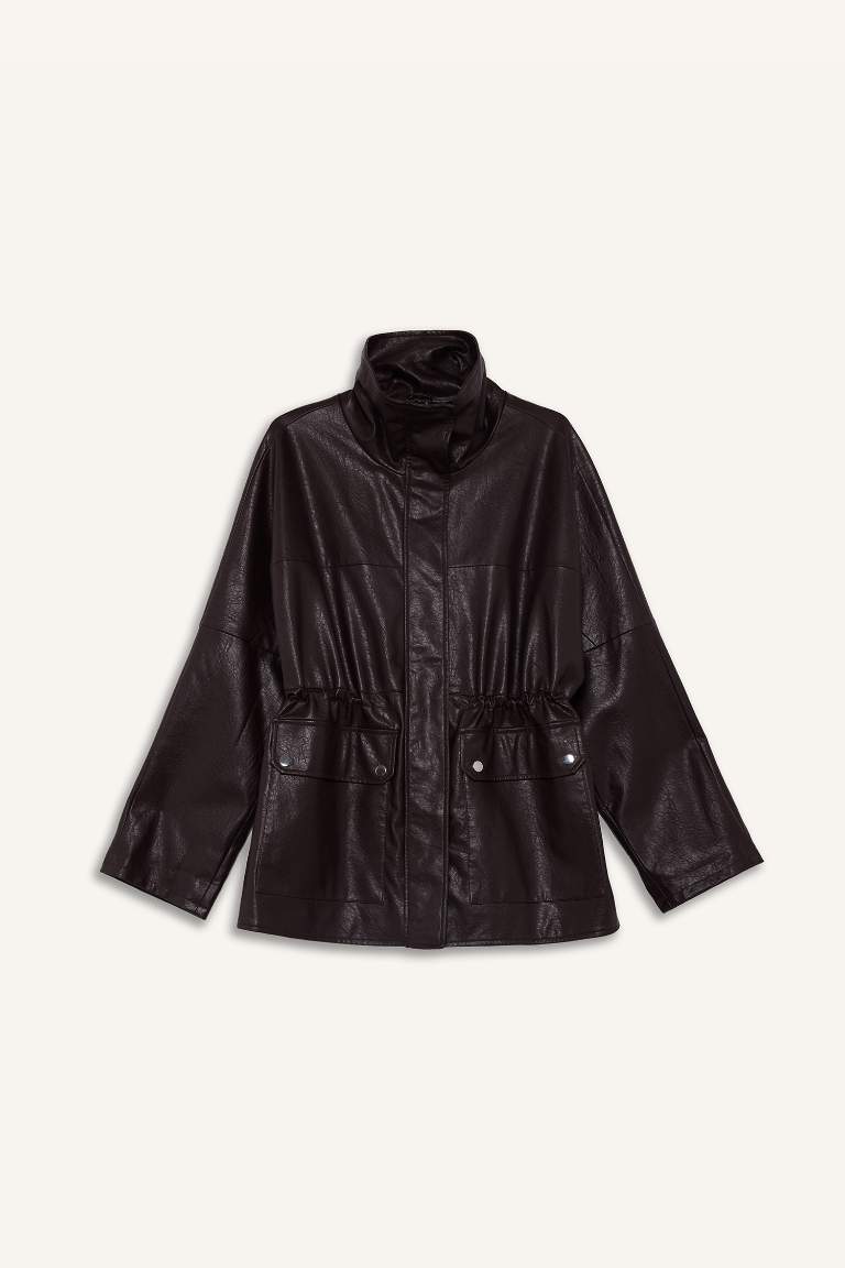 Relax Fit Faux Leather Faux Leather Jacket
