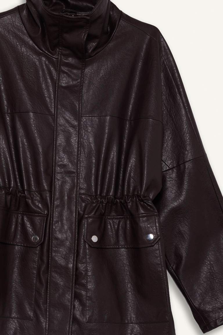 Relax Fit Faux Leather Faux Leather Jacket