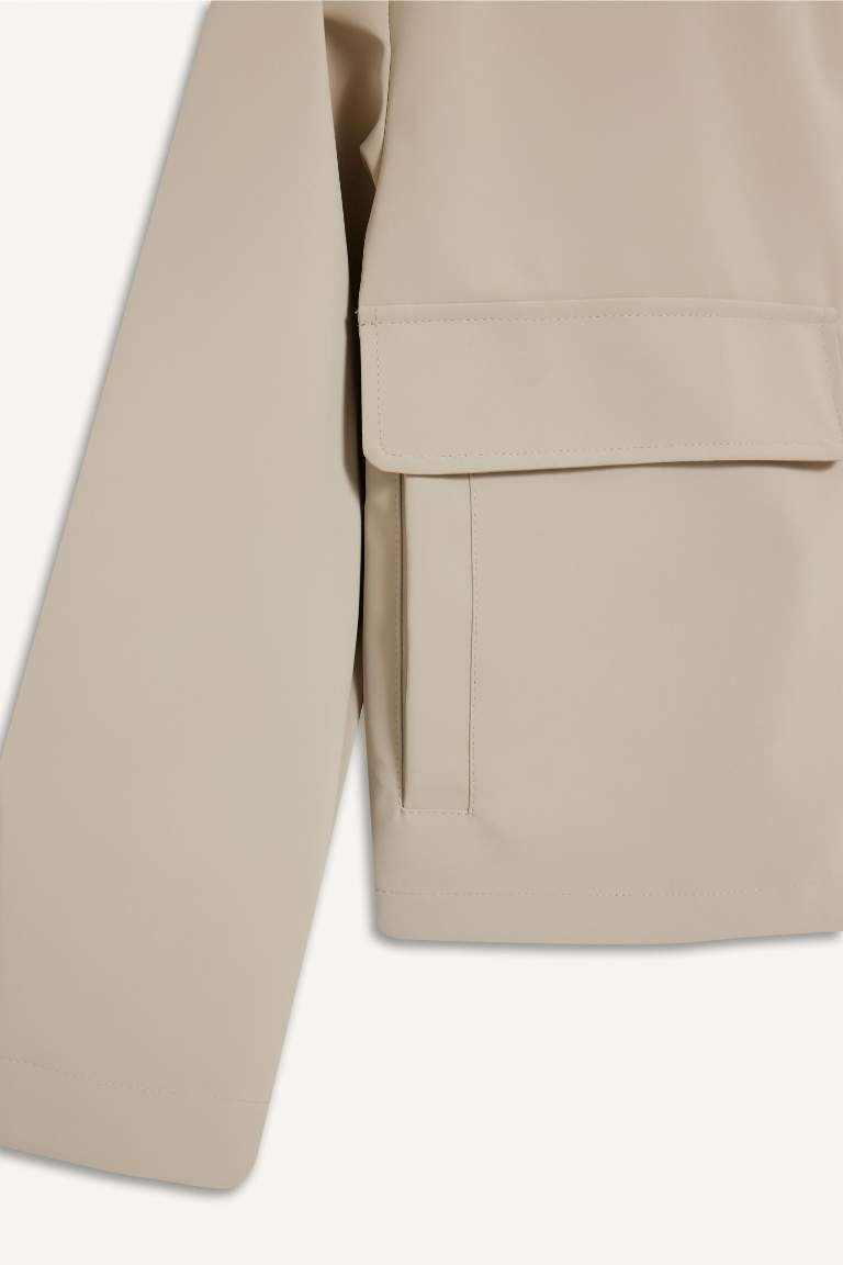 جاكيت مطر جلد صناعي قصة عادية بغطاء للرأس ببطانة صوفية