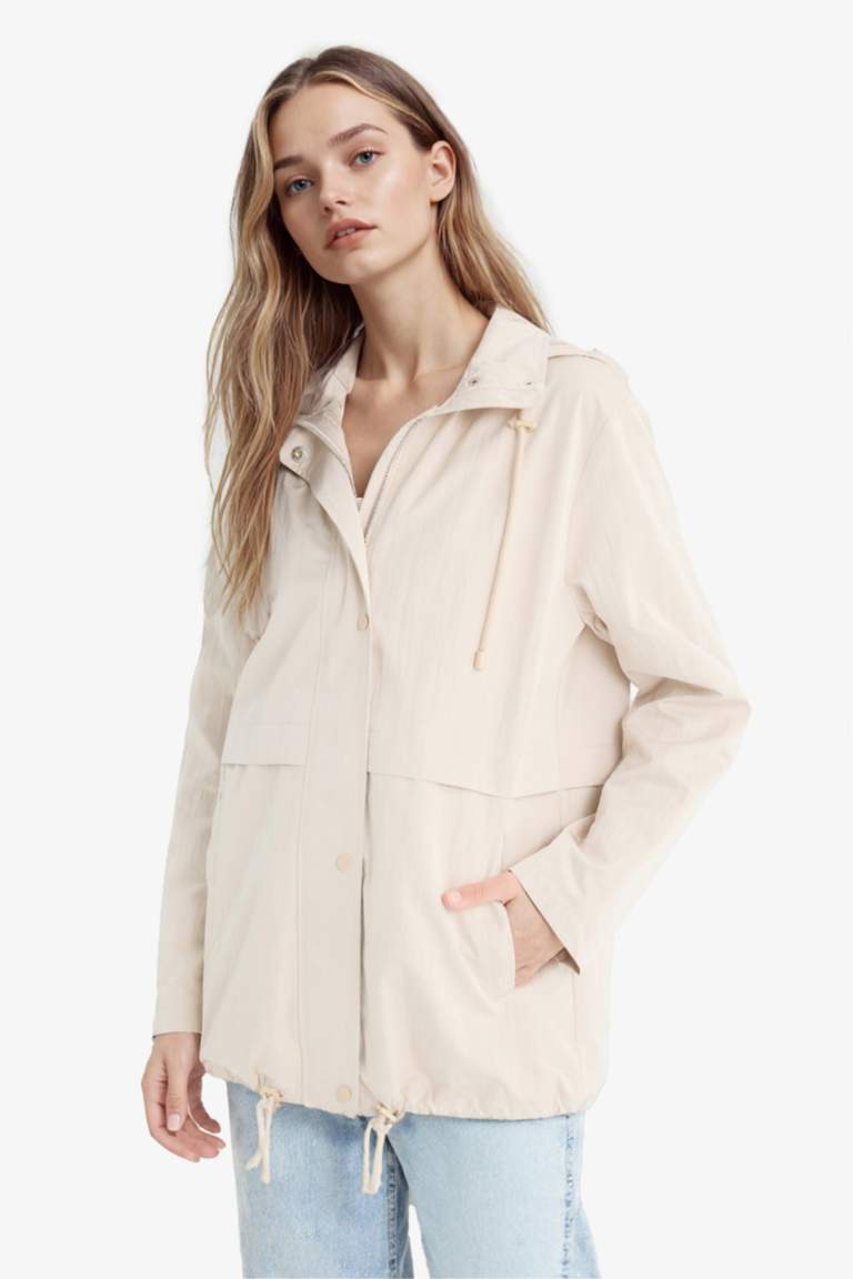 Regular Fit Hooded Zippered Waterproof Rain Jacket