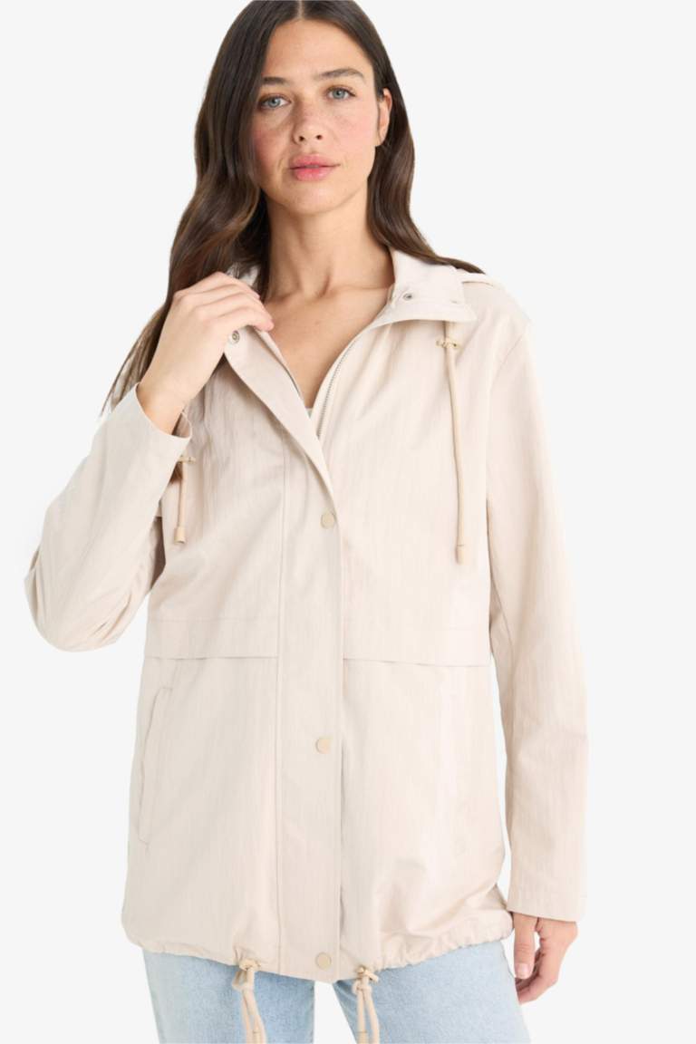 Regular Fit Hooded Zippered Waterproof Rain Jacket