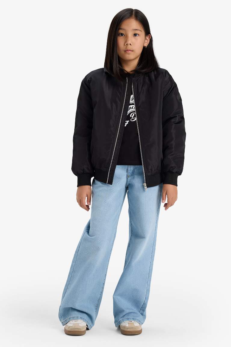 Girl Waterproof College Collar Zippered Bomber Jacket
