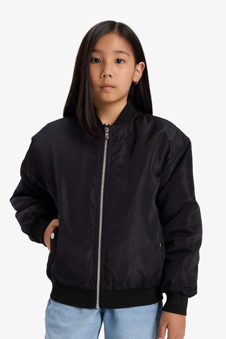Girl Waterproof College Collar Zippered Bomber Jacket