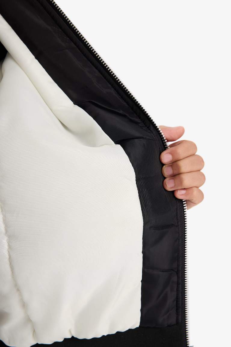 Girl Waterproof College Collar Zippered Bomber Jacket
