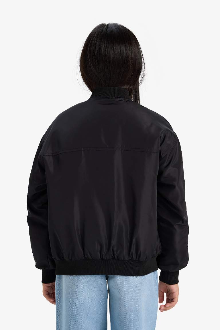 Girl Waterproof College Collar Zippered Bomber Jacket