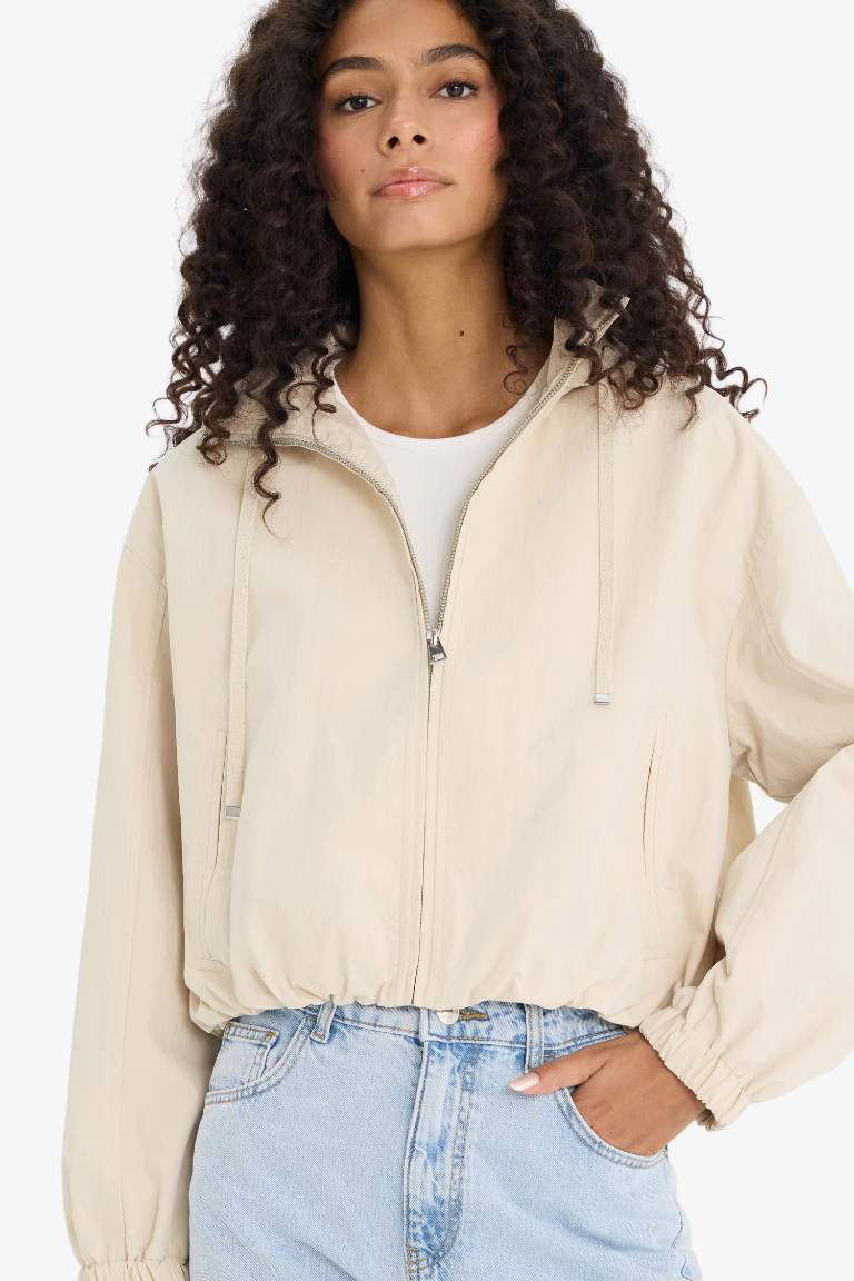 Regular Fit Hooded Waterproof Crop Jacket