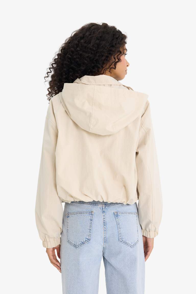 Regular Fit Hooded Waterproof Crop Jacket