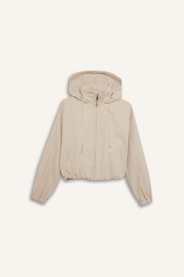 Regular Fit Hooded Waterproof Crop Jacket