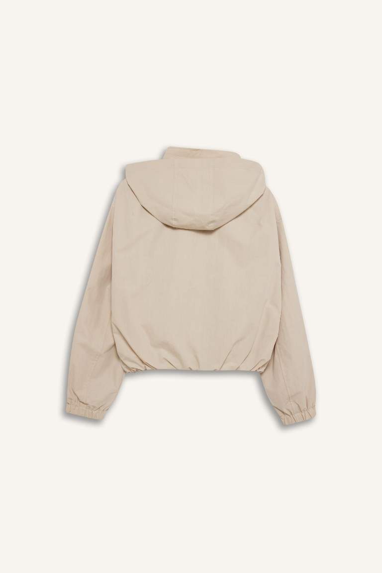 Regular Fit Hooded Waterproof Crop Jacket