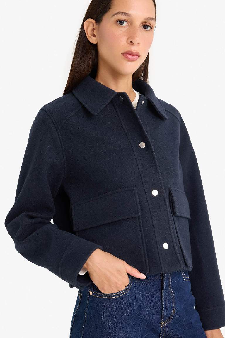 Regular Fit Polo Yaka Düğmeli Kaşe Mont