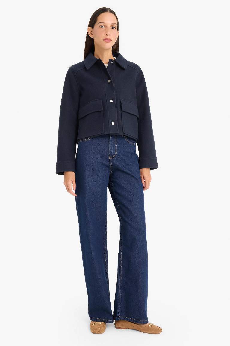 Regular Fit Polo Yaka Düğmeli Kaşe Mont