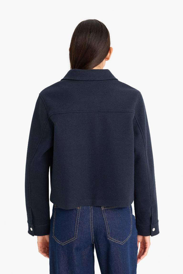 Regular Fit Polo Yaka Düğmeli Kaşe Mont