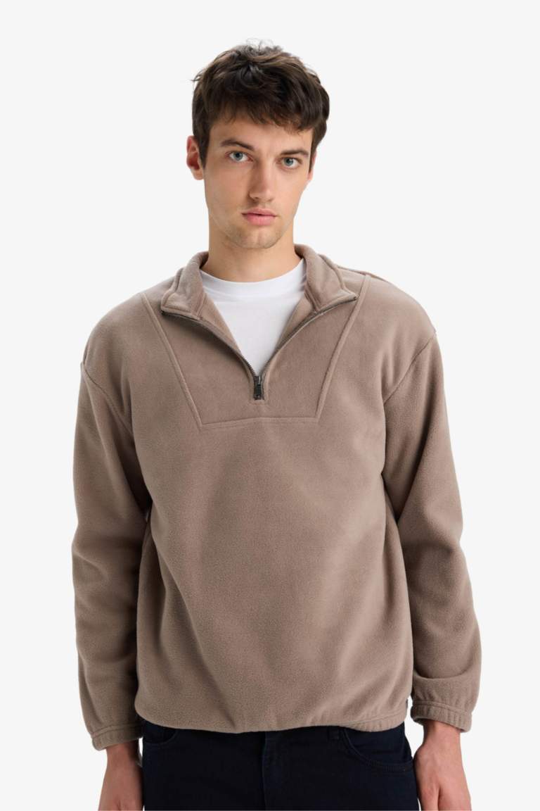 Sweatshirt boxy en polaire imprimé à col montant