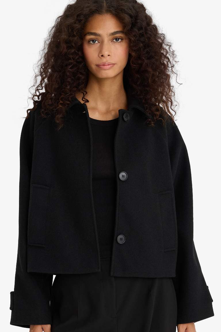 Regular Fit Polo Collar Cropped Jacket