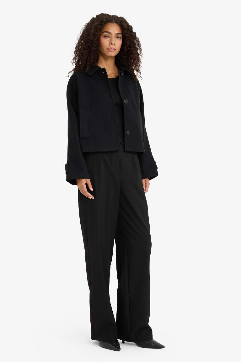 Regular Fit Polo Collar Cropped Jacket