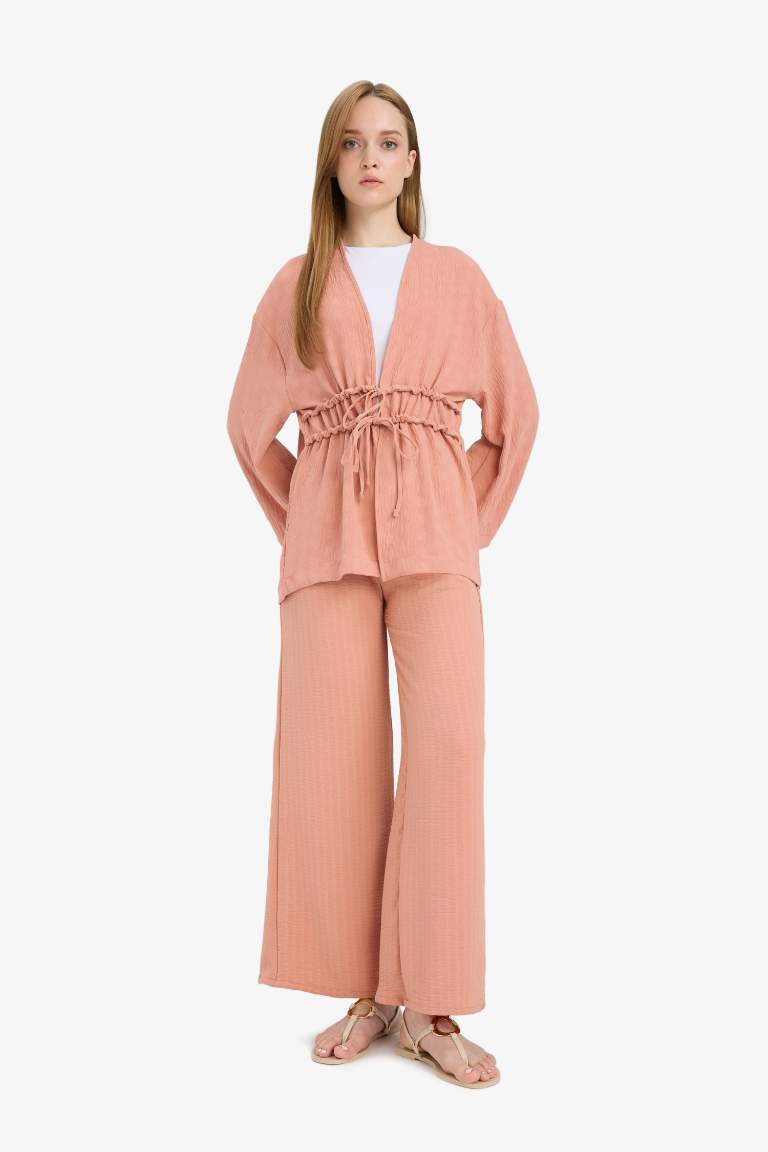 Jacquard Pocket Detail Wide Leg Trousers