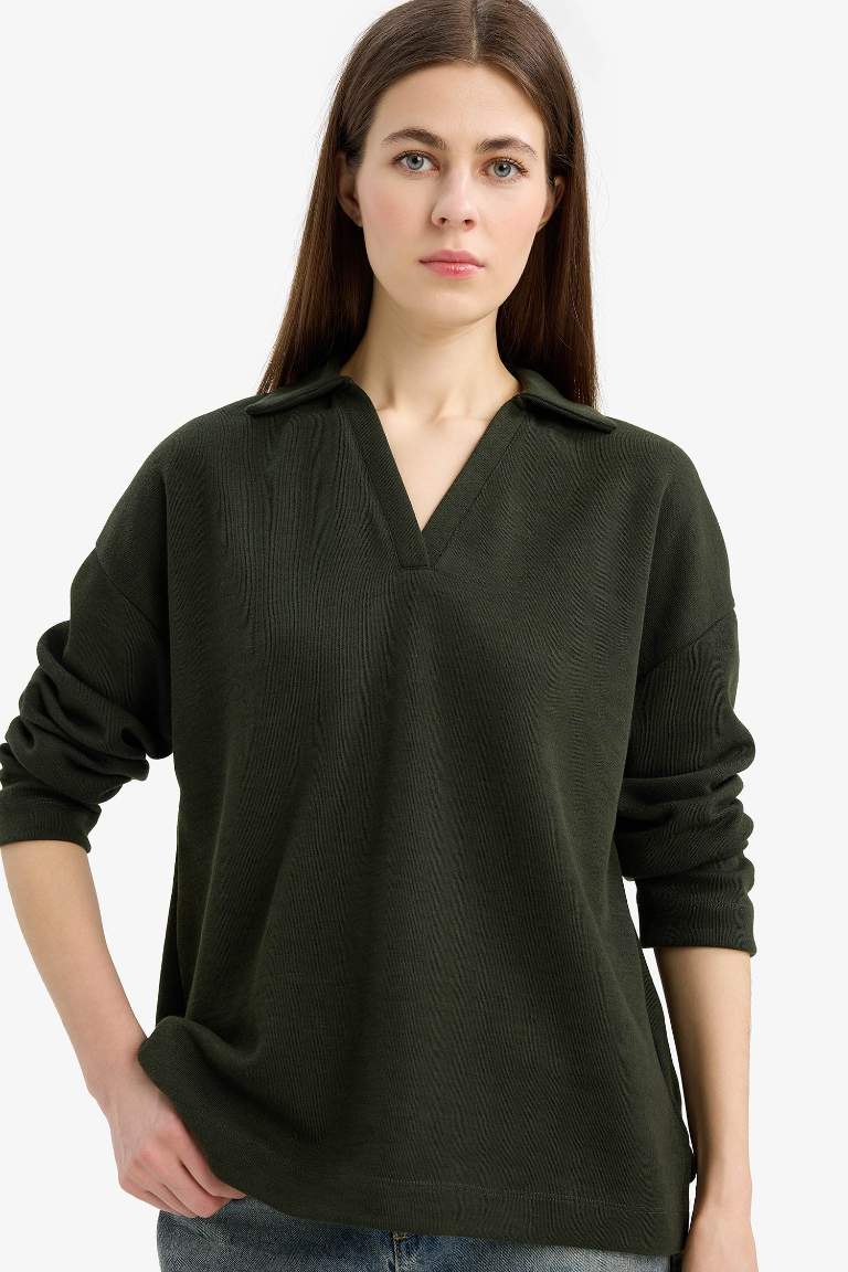 Relax Fit Polo Neck Long Sleeve T-shirt