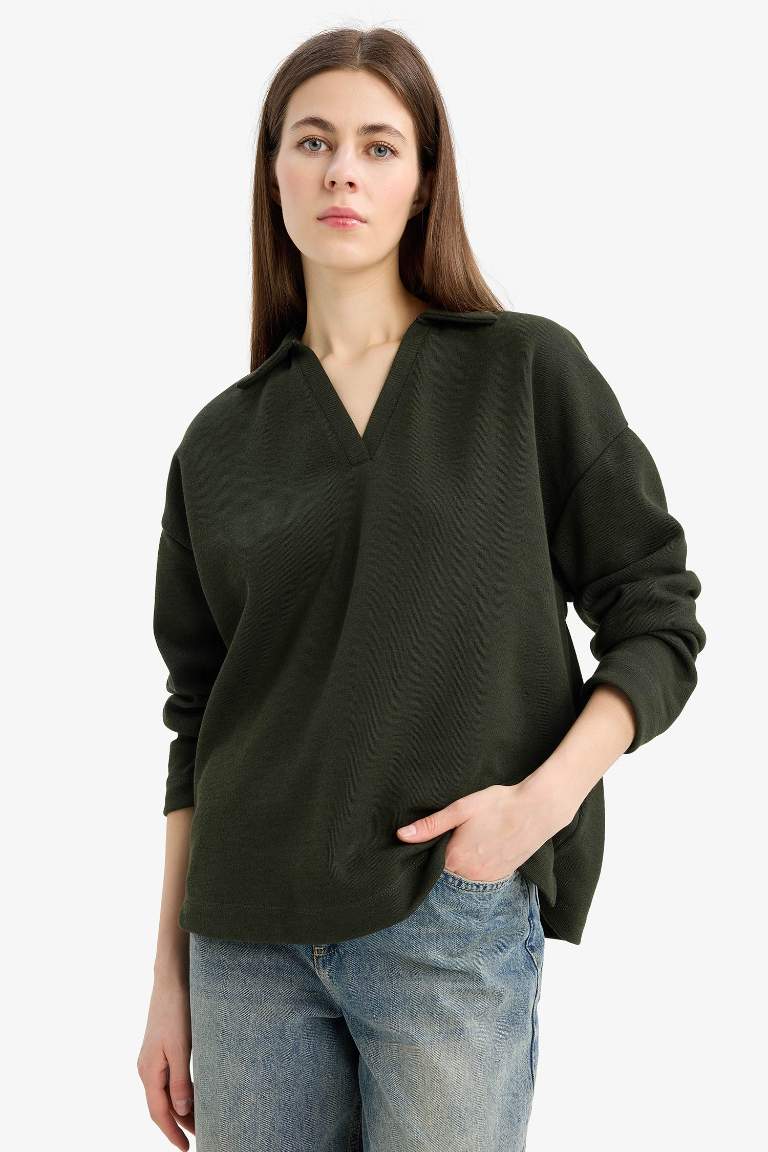 Relax Fit Polo Neck Long Sleeve T-shirt