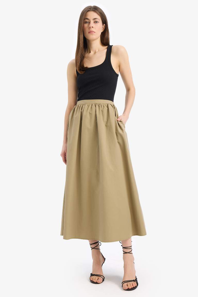 A Cut Poplin Half Lining Normal Waist Midi Skirt