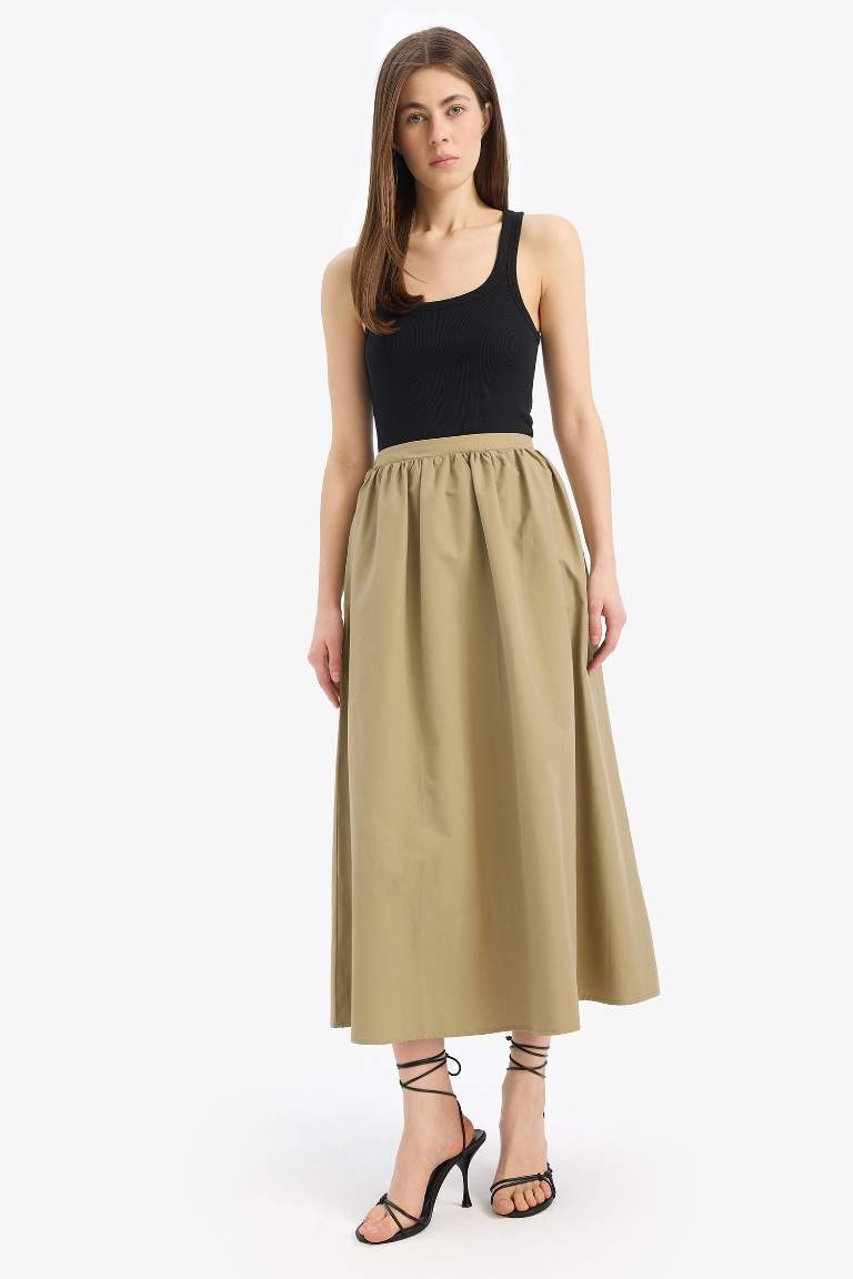 A Cut Poplin Half Lining Normal Waist Midi Skirt