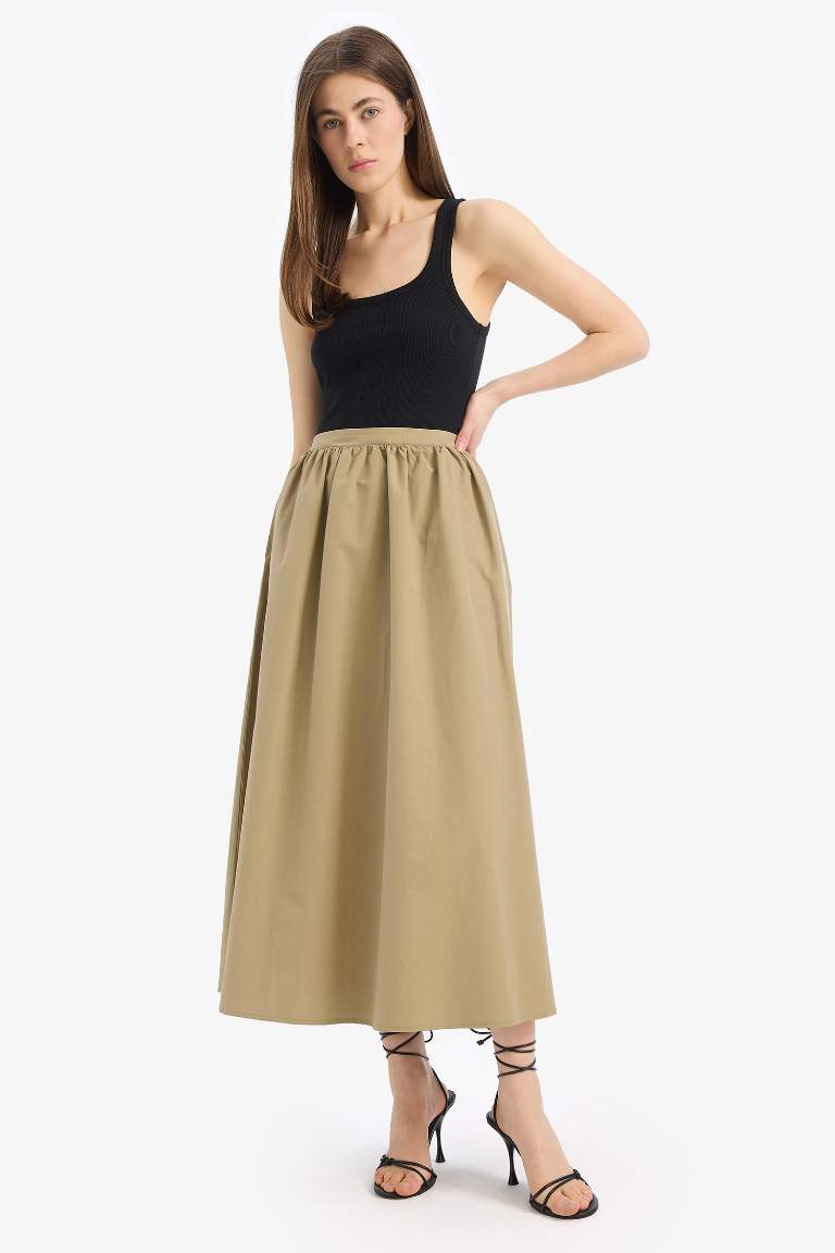 A Cut Poplin Half Lining Normal Waist Midi Skirt