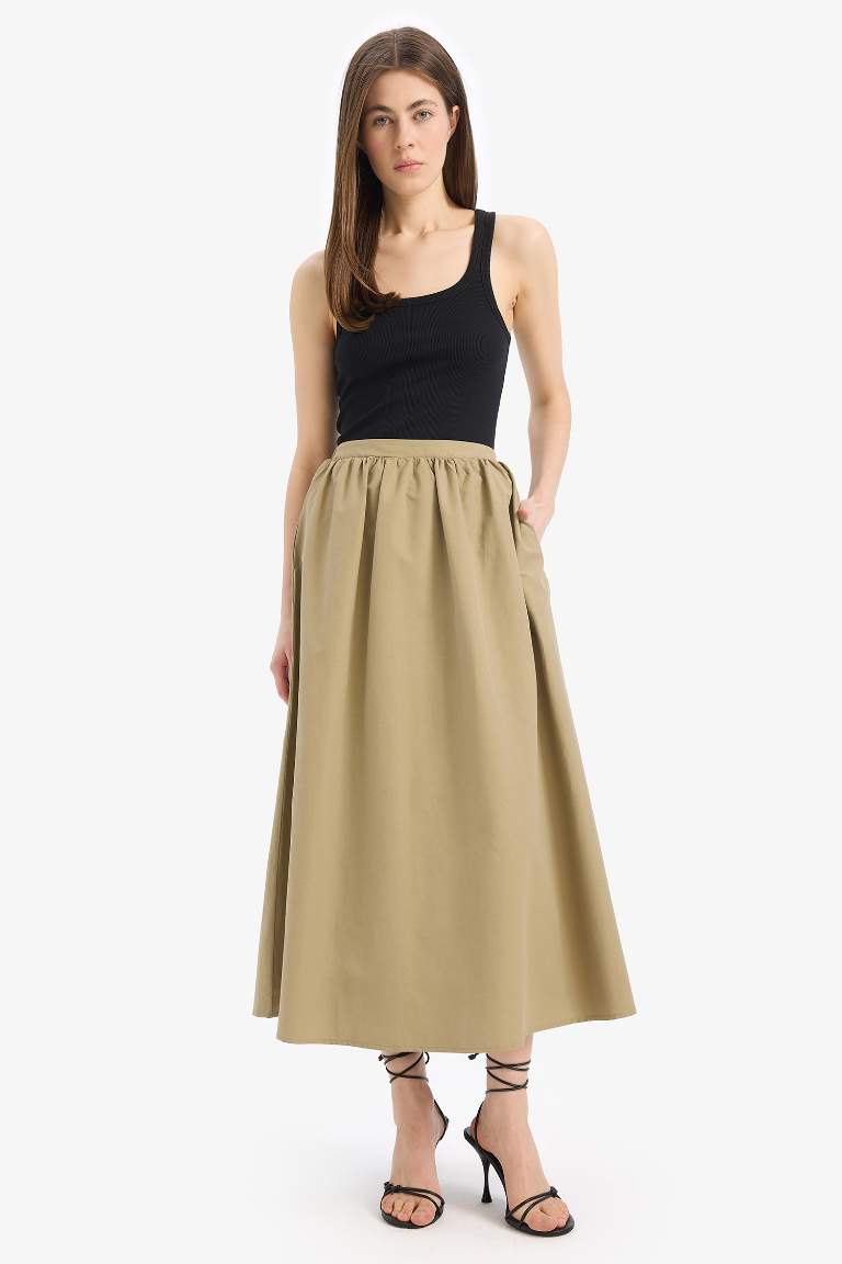 A Cut Poplin Half Lining Normal Waist Midi Skirt