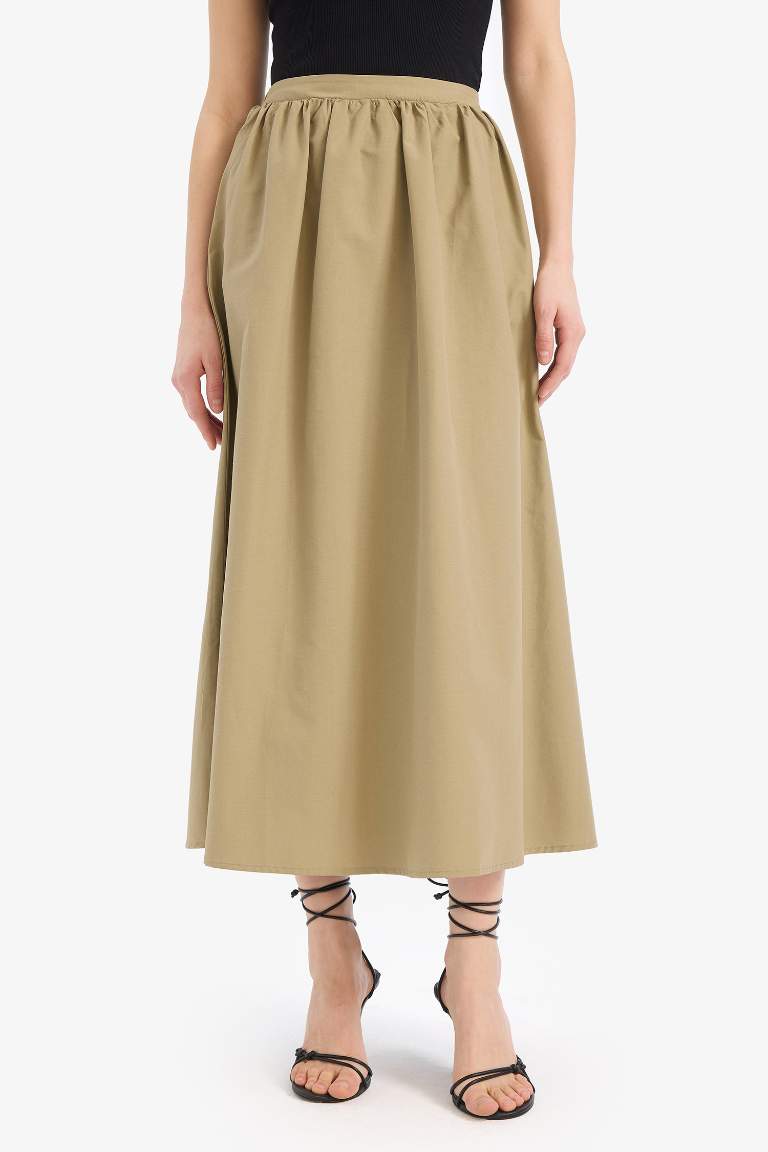 A Cut Poplin Half Lining Normal Waist Midi Skirt