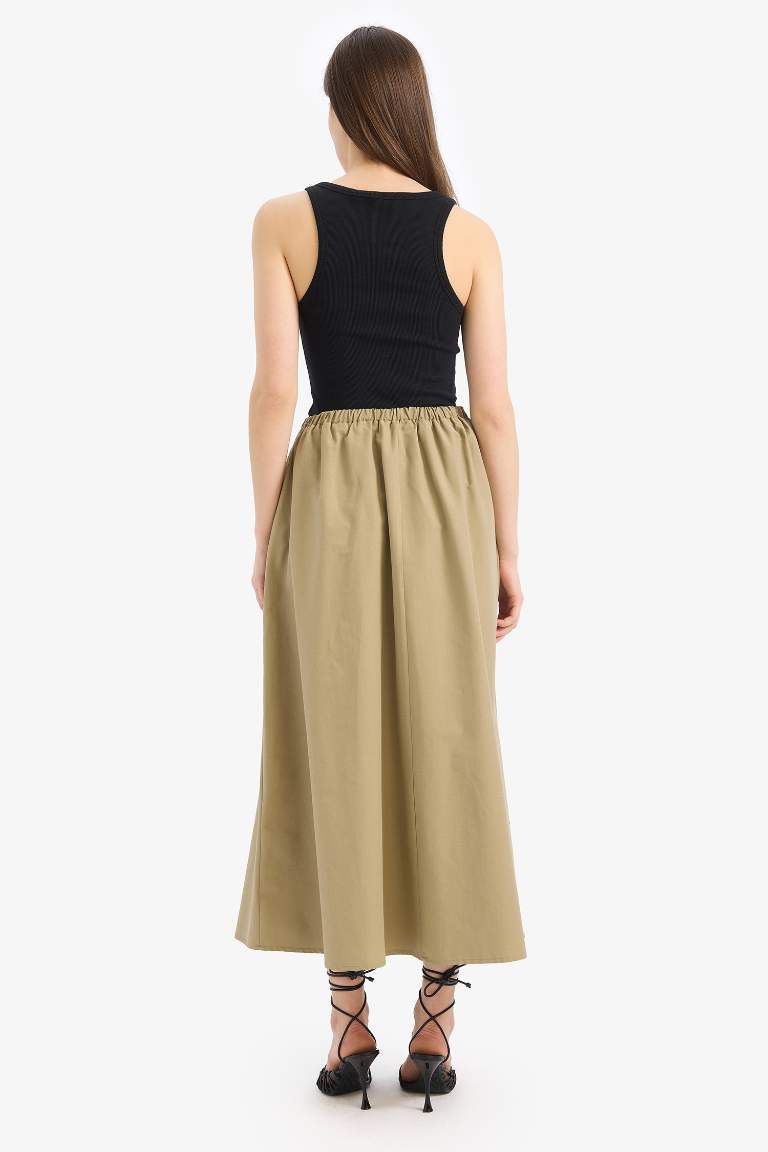 A Cut Poplin Half Lining Normal Waist Midi Skirt