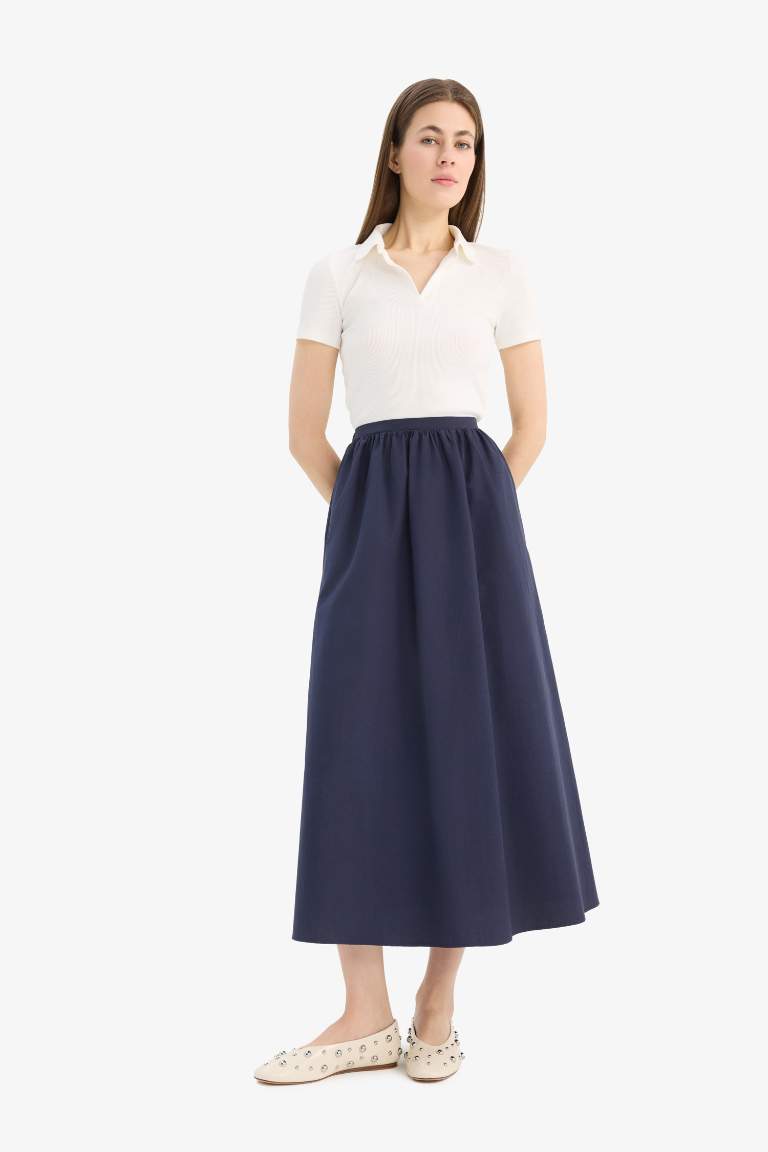 A Cut Poplin Half Lining Normal Waist Midi Skirt