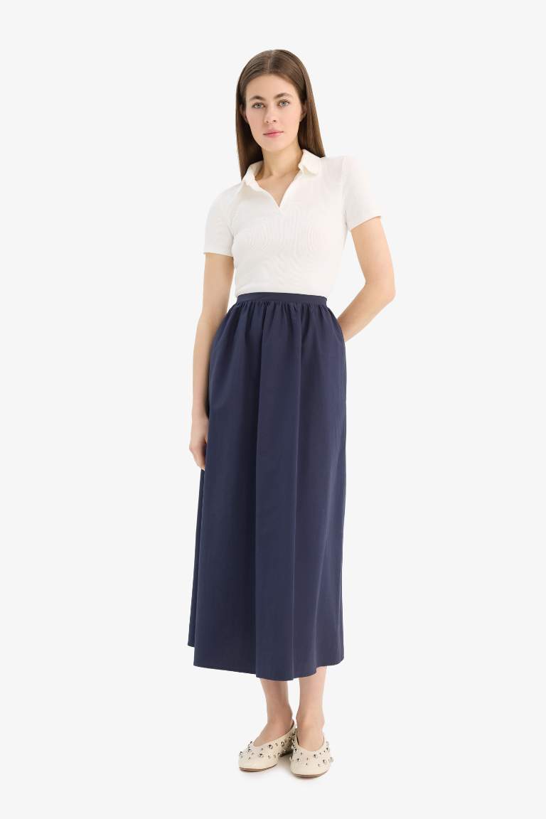 A Cut Poplin Half Lining Normal Waist Midi Skirt