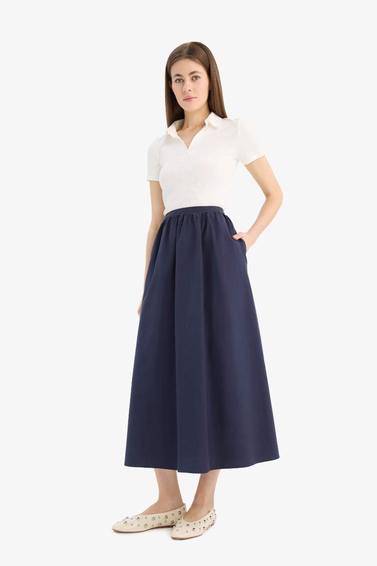 A Cut Poplin Half Lining Normal Waist Midi Skirt