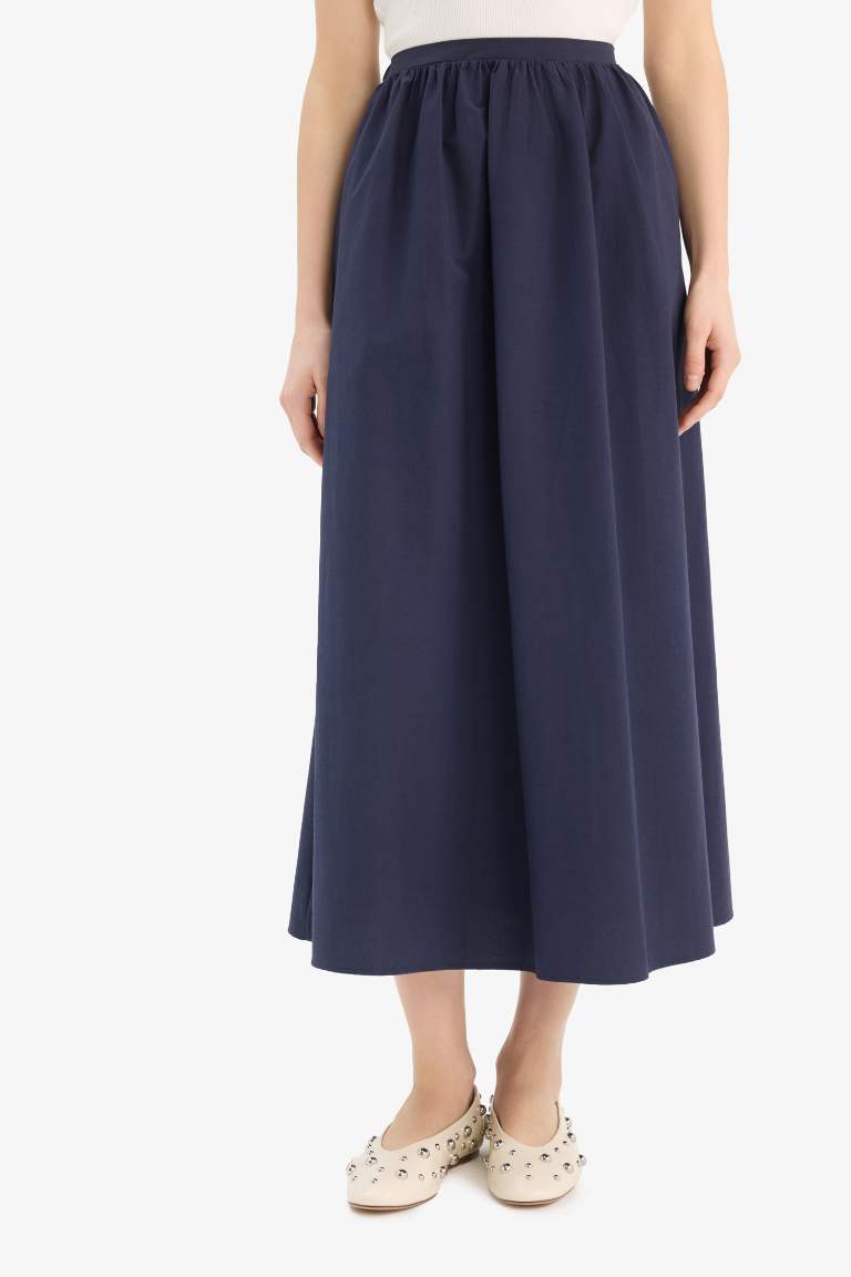 A Cut Poplin Half Lining Normal Waist Midi Skirt