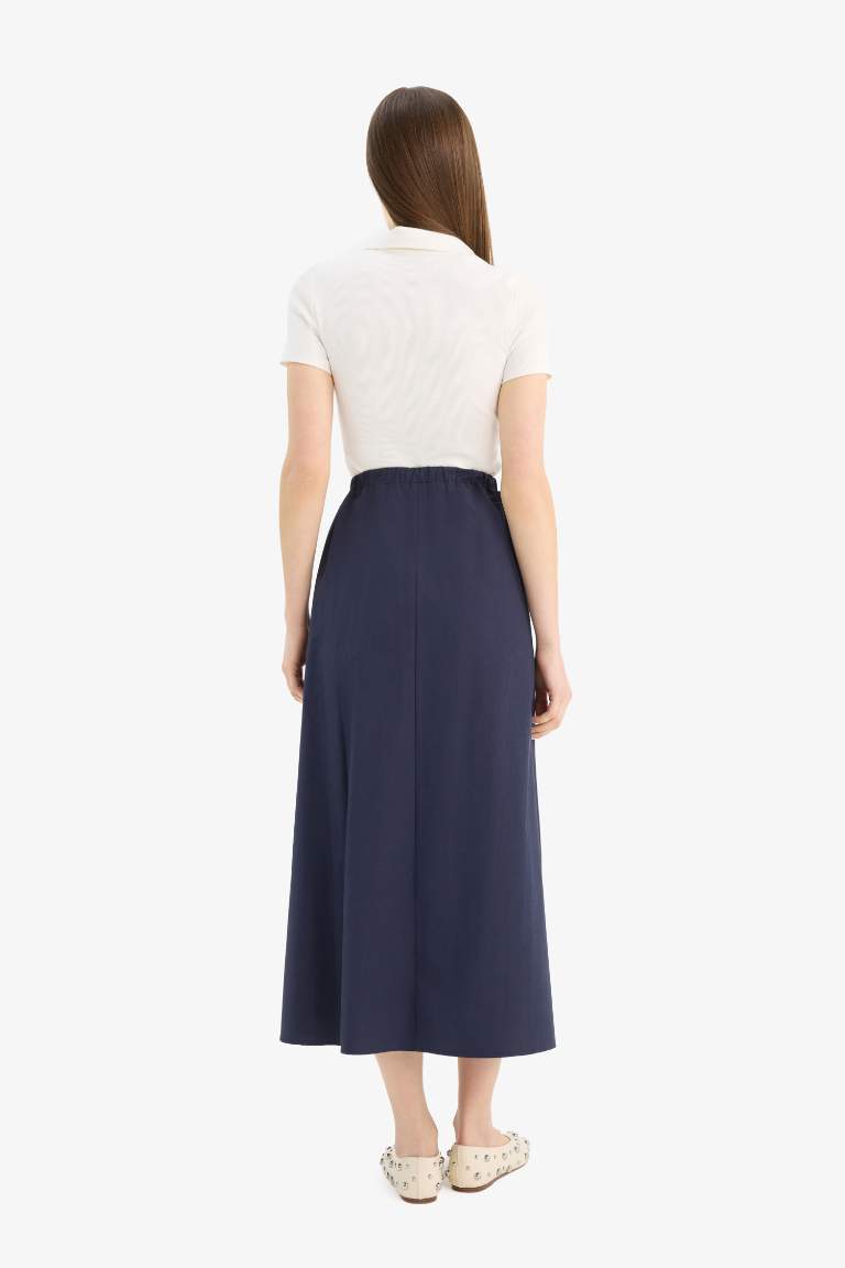 A Cut Poplin Half Lining Normal Waist Midi Skirt