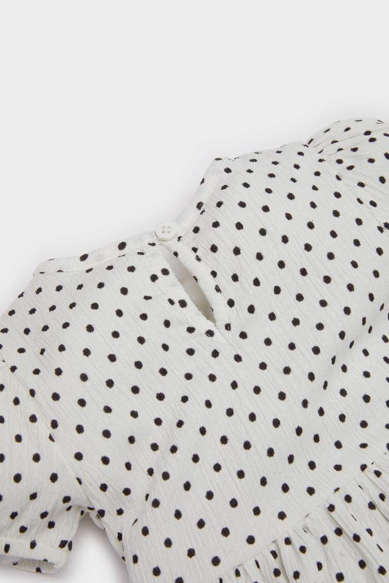 فستان بيبي بناتي منقط قصة عادية نص ردن بياخة مستديرة