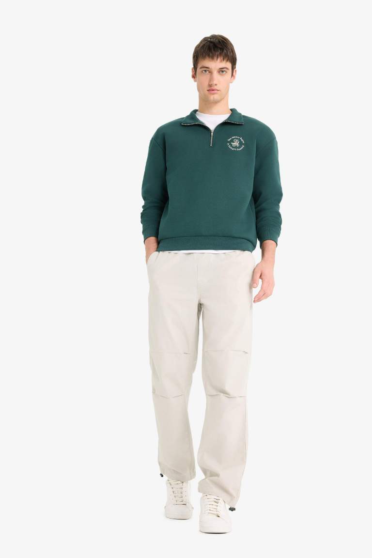 %100 Pamuk Wide Leg Beli Bağcıklı Lastikli Paraşüt Jogger Pantolon