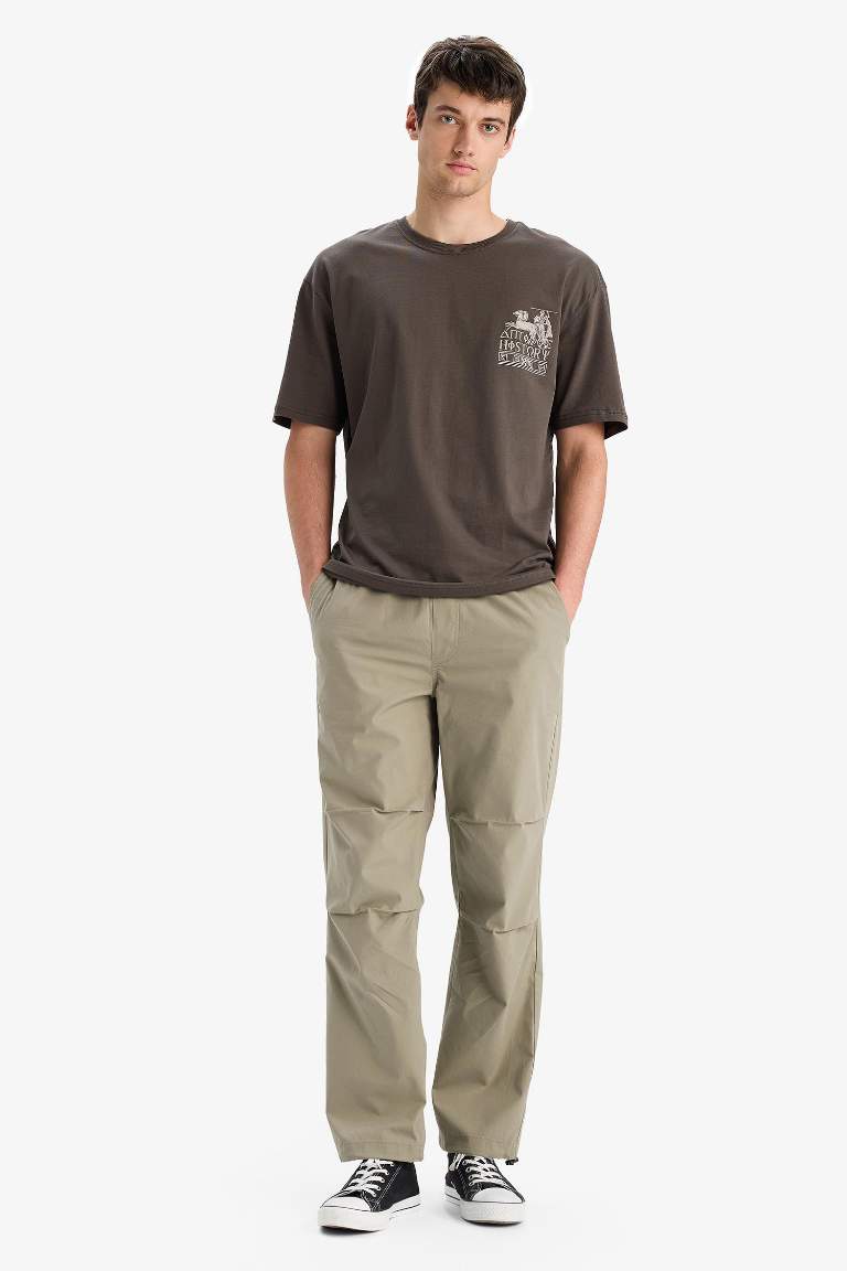 %100 Pamuk Wide Leg Beli Bağcıklı Lastikli Paraşüt Jogger Pantolon
