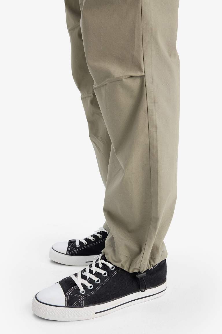 %100 Pamuk Wide Leg Beli Bağcıklı Lastikli Paraşüt Jogger Pantolon
