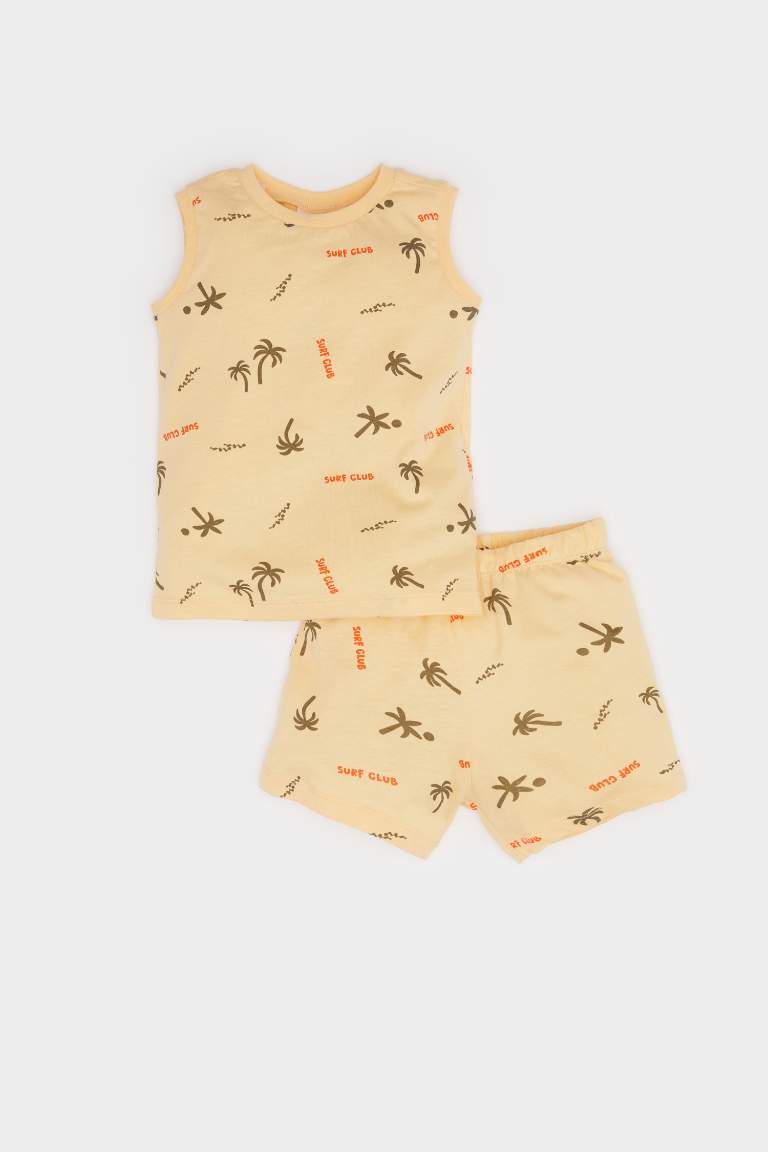 Erkek Bebek 2'li Takım Palmiye Desenli Atlet Beli Lastikli Şort