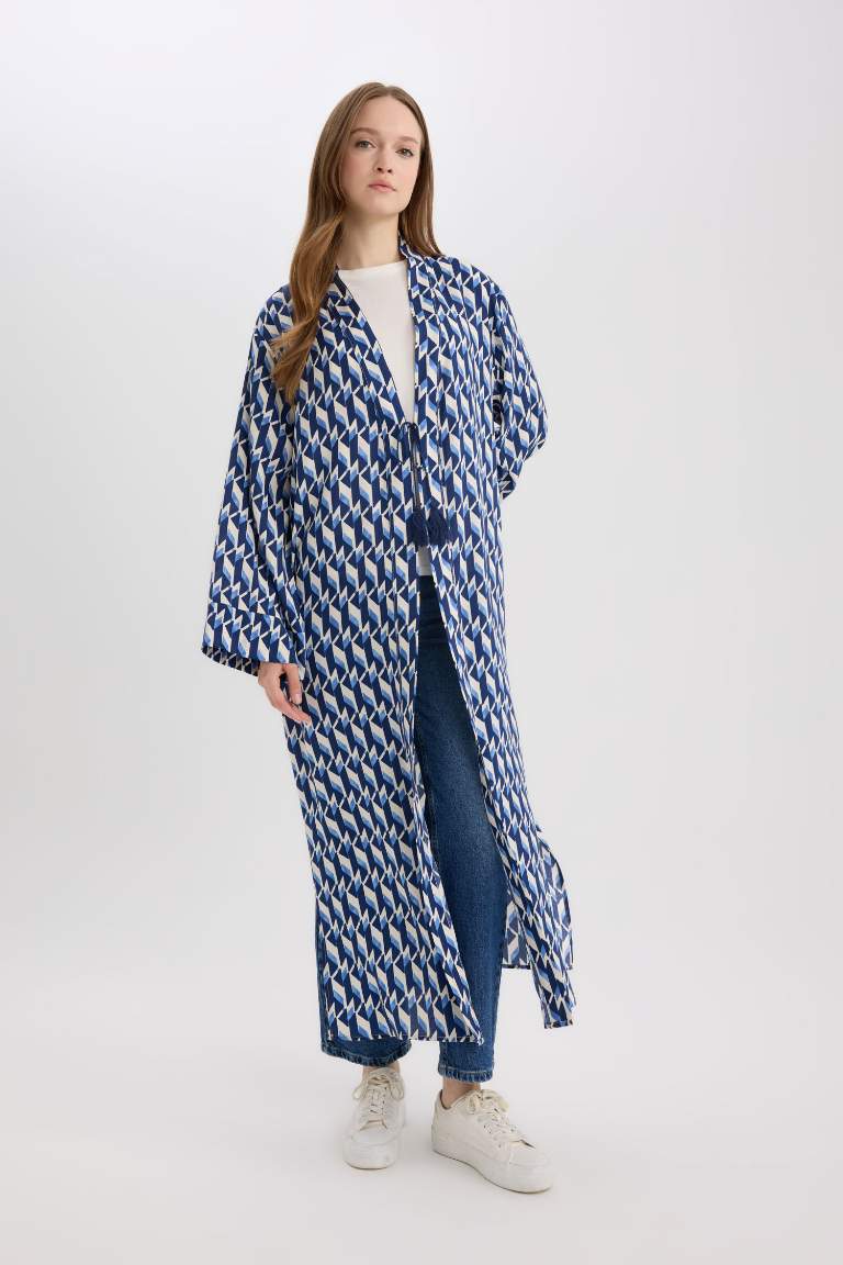 Relax Fit V Neck Patterned Long Kimono